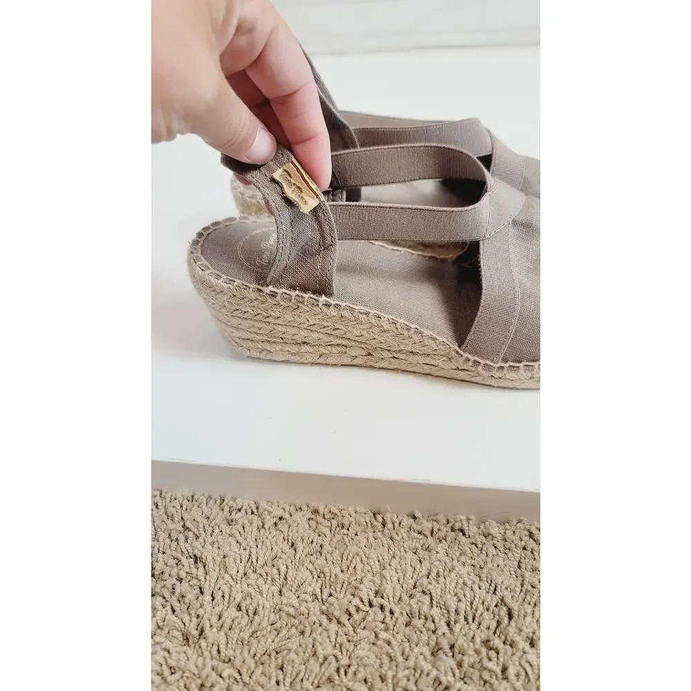 TONI PONS TER Medium Wedge Vegan Espadrilles in Stone, sz 40 EU / 9 US